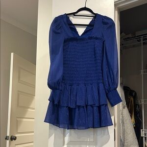 Blue Long Sleeve Ruffled Dress